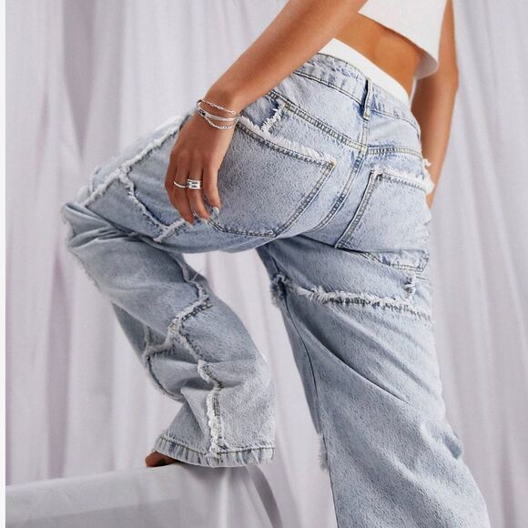 ASOS DESIGN cotton blend relaxed dad jean with frayed patchwork size 36/32 - Picture 4 of 6